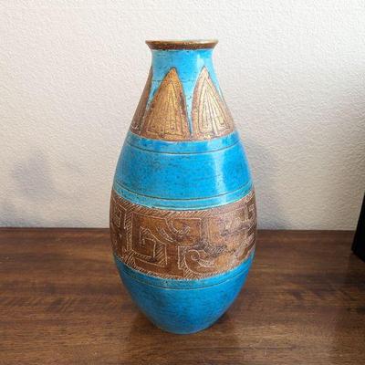  Large Zaccagnini Italy Vase Teal Gold 8w x 17h