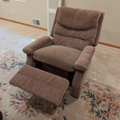 Brown Pin Striped Corduroy Manual Recliner - 34w x 38d x 37h (67d reclined)