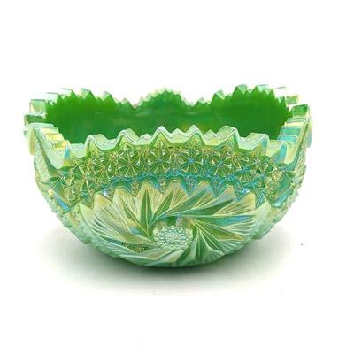 Green Carnival Glass Bowl - 7.5w x 3.75h