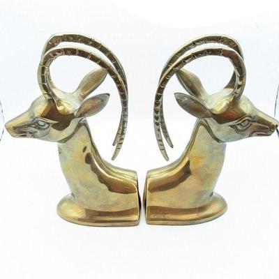 Vintage Brass Ibex Bust Bookends 4 x 2.5 x 9h
