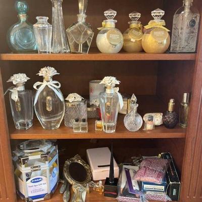 Vintage perfume bottles , mirrors, brushes, shower gels , manicure machines, foot spa gift set etc.