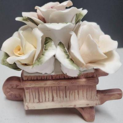 Porcelain Flowers In Wheelbarrow
