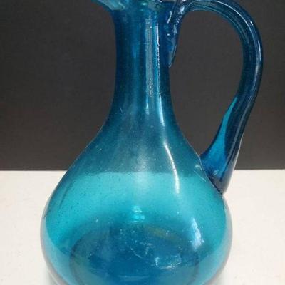 Beautiful Blue Glass Pitcher (9")
