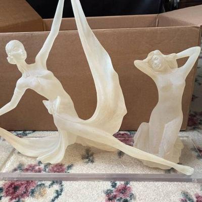 ART/DECO NOUVEAU LUCITE ACRYLIC SCULPTURE DANCING BALLERINAS
