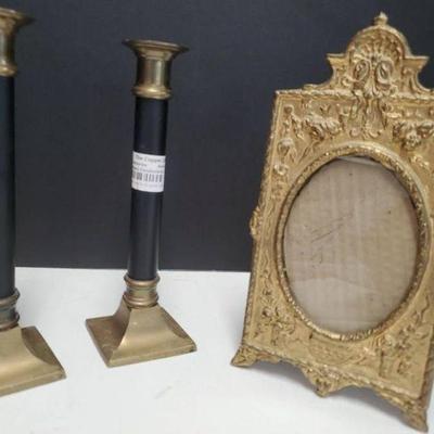 Copper Candlesticks Holders And Brass Picture Frame