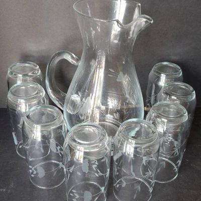 Etched Pitcher And Glasses