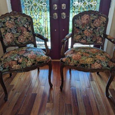 Set Of Vintage Upholstered Arm Chairs Made In Mexico. Overall each chair is 25â€ Ã— 33â€ Ã— 20â€