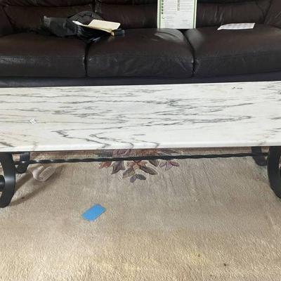 Marbled-Topped Wrought Iron Coffee Table :: 54"X20"X15"
