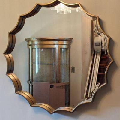 Beautiful Scalloped Gold-toned Mirror With Beveled Edge 35" Diameter Frame and 3" Deep.