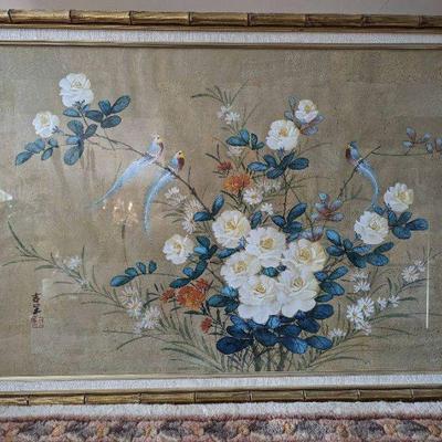 Japanese Watercolor Print With Gold Bamboo Styled Frame 40â€ Ã— 28â€