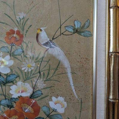 Asian Themed Print With Golden Bamboo Styled Frame 15.5" X .5"