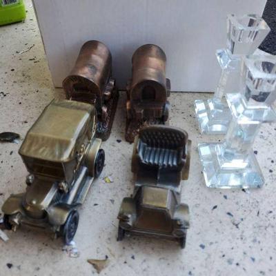 Copper Banks And Glass Candle Stick Holders