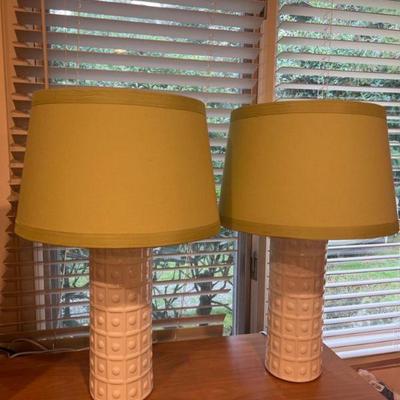 Pair of Shades of Light Lamps - White Base & Lime Green Shades