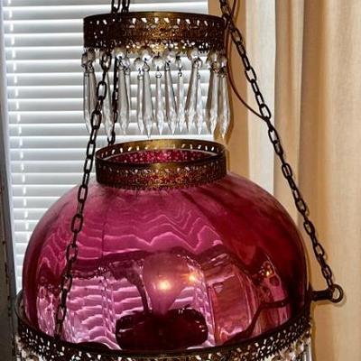 Gorgeous cranberry glass beaded  light fixture
