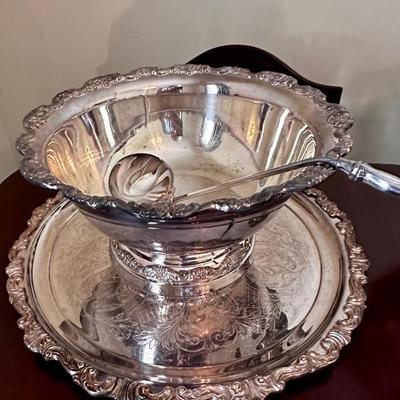 Silverplate punch bowl and ladle