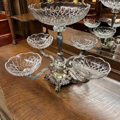 Antique Silver-plate and Crystal Epergne