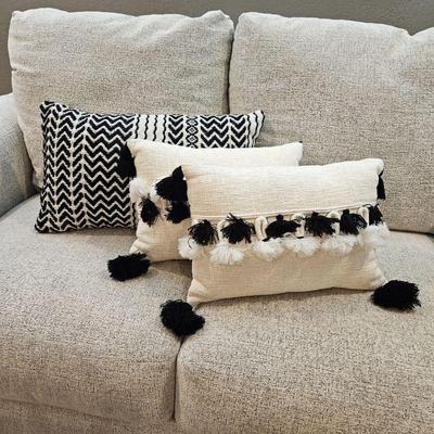 Set of 3 Throw Pillows In Black and White Shades- Two 16