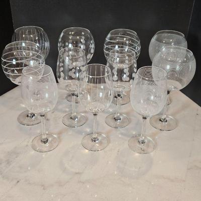 Set of Eleven Lovely Mikasa Red and White Wine Stemmed Glasses w/ Three Different Designs