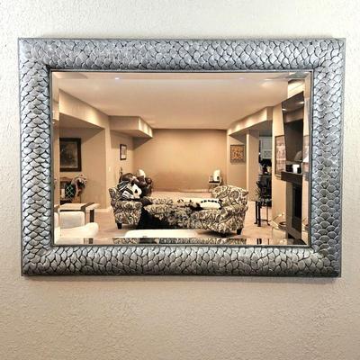 Very Large Wall Mirror with Scale-Like Textured Painted Wood Frame - 6