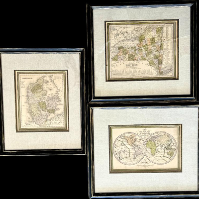 Three Beautifully Framed Old World Maps- New York, Denmark, & Philadelphia