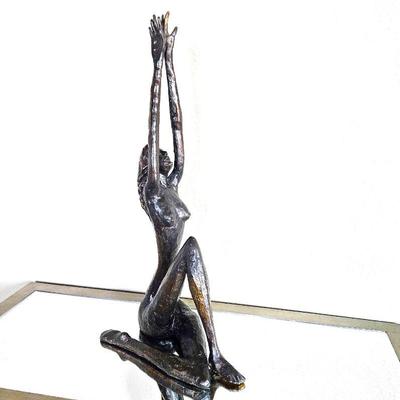 Solid Bronze Statue of a Woman Stretching - A Lovely Calming Table Top Decor Stands 2ft Tall and 12