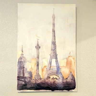  Fun Paris Scene Wall Art with a Shiny Shellac Finish - Stretched on a Block Frame 24