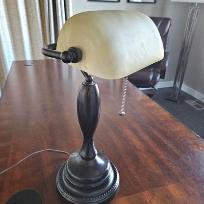 Desk lamp with glass shade