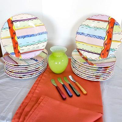 Set of 18 Colorful Dinner Plates by Antica Fornace
