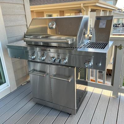Large Stainless Steel KitchenAid 4- Burner Gas Grill - Hooked up to House Gas Line - Comes w/ Propane Fitting