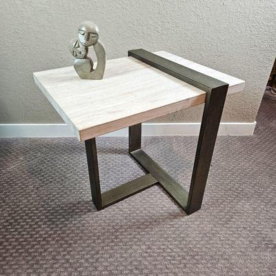  Wiltshire End Table w/ Sea Shell Marble Veneer Top & Hammered Metal Frame/Base - Rectangle Top