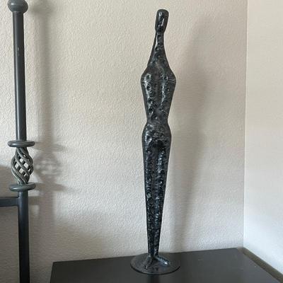 Modernist Black and Silver Hammered Metal Standing Form Sculpture