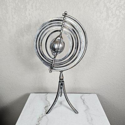 Metal Deco Art Object Armillary Rotating Rings; 24"H x 13" W - Table Top Decor