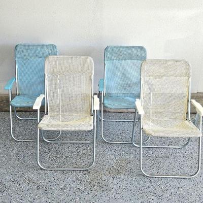 Set of Four Vintage-Look Woven Lawn Chairs 
