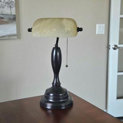  Solid Metal Desk Lamp with Cream Colored Glass Shade - 19