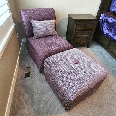  Whimsical Upholstered Chair and Ottoman Set in Purple Tones - Chair is 26
