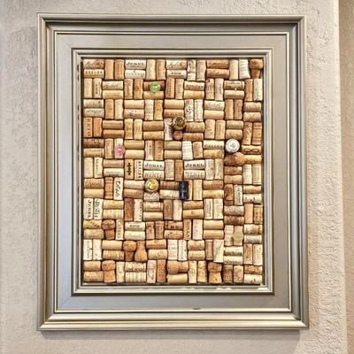 Framed Handmade Cork Board Made with Wine and Champagne Corks - w/ Silver Frame