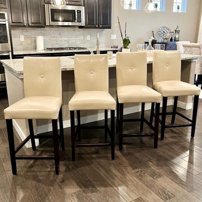 Four Ivory Counter Height PU Leather Barstools