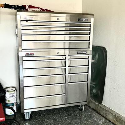 Large 6ft Stainless Steel Craftsman Bearing Grip Latch Toolbox Cabinet with 16 drawers