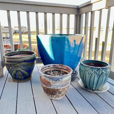 Set of Four Glazed Ceramic Pots