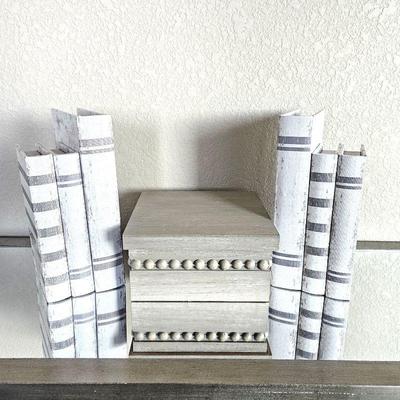Decorative Storage Boxes - Six Faux White Books for Hidden Storage and Fun Decor, Plus Wood Storage Box