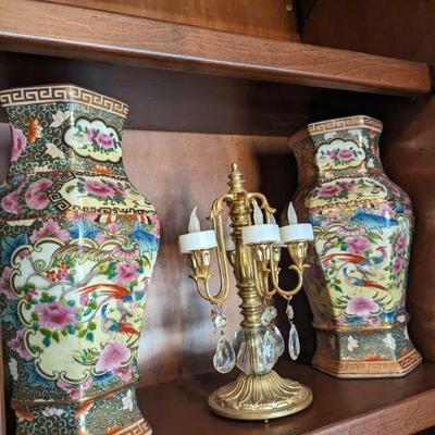 asian vases, candle sconce 