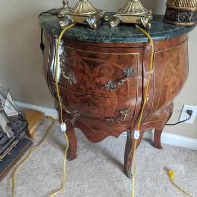 antique end table green marble top 