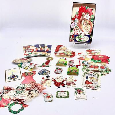 Vtg. Christmas gift stickers and string tags