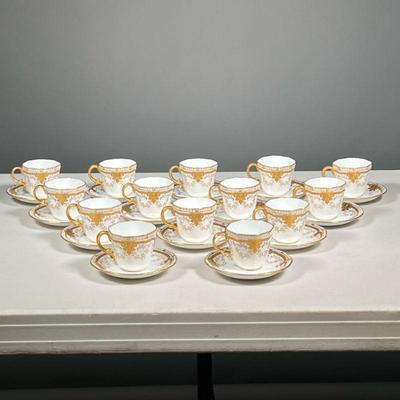 (14PC) JEWELLED GILT ROYAL CROWN DERBY DEMITASSE | Including 14 royal crown, derby, Richard Briggs company, Boston, jeweled and gilt...