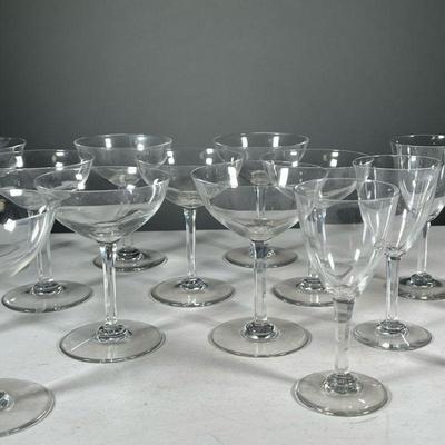 (16PC) BACCARAT STEMWARE | Including 11 champagne coupes and 5 cordial glasses. - h. 5 x dia. 4 in (coupes) 