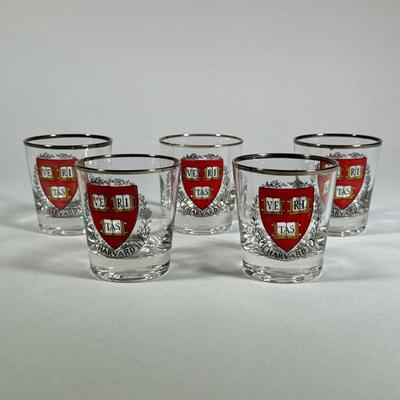 (5PC) HARVARD TUMBLERS WITH SILVER RIMS | h. 3.25 x dia. 3 in 