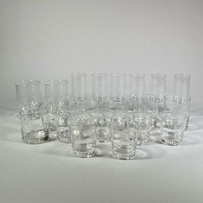 (20PC) ETCHED SAILING THEMED GLASSES | Including low balls, goblets, etc. - h. 6.25 in (tallest) 