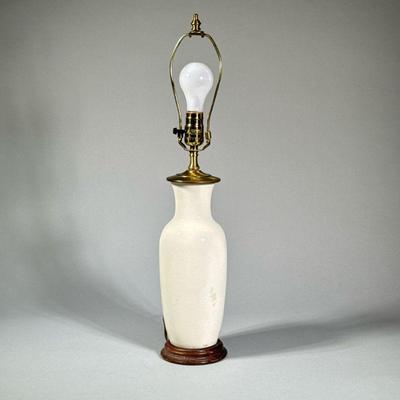 WHITE CERAMIC BALUSTER FORM LAMP | 12 in. vase section only. - h. 23 in (over harp) 