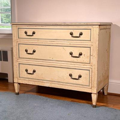 KINDEL WHITE PAINTED DIRECTOIRE CHEST OF DRAWERS | Kindel Grand Rapids, Paine Furniture, paint decorated chest of drawers/dresser, having...