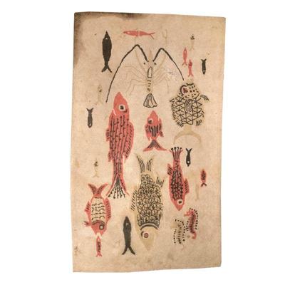 EARLY AMERICAN FISHES HOOKED RUG | Showing various fish, seahorses and a lobster. - l. 61 x w. 36 in 